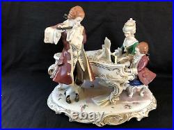 Large antique dresden porcelain group of musicians. Signed and with number