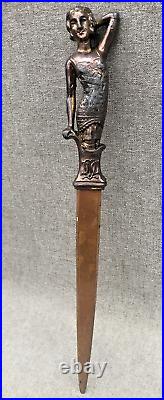 Large antique french Art Nouveau letter opener early 1900's metal signed