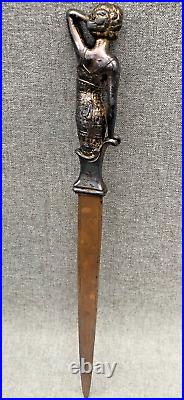 Large antique french Art Nouveau letter opener early 1900's metal signed
