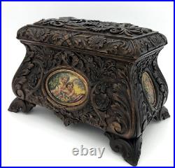 Large antique german black forest jewelry box 19th century signed