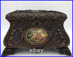 Large antique german black forest jewelry box 19th century signed