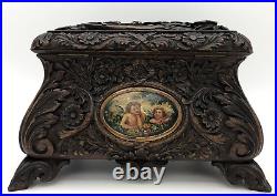 Large antique german black forest jewelry box 19th century signed