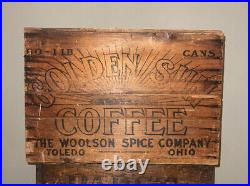 Large antique golden sun coffee wood crate box toledo ohio vintage Sign