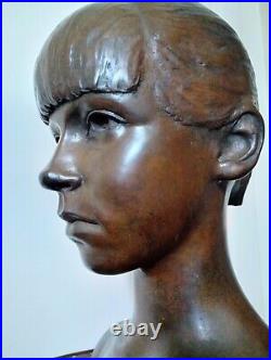 Life Size Antique Bronze Sculpture Bust Young Girl 1968 BRUCE HOHEB Signed