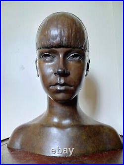 Life Size Antique Bronze Sculpture Bust Young Girl 1968 BRUCE HOHEB Signed