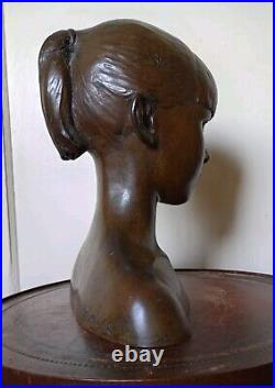 Life Size Antique Bronze Sculpture Bust Young Girl 1968 BRUCE HOHEB Signed