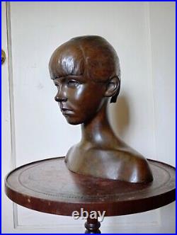 Life Size Antique Bronze Sculpture Bust Young Girl 1968 BRUCE HOHEB Signed