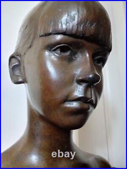 Life Size Antique Bronze Sculpture Bust Young Girl 1968 BRUCE HOHEB Signed