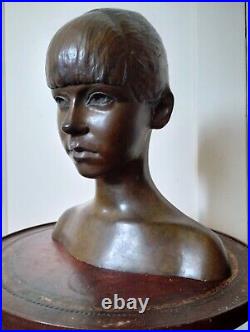 Life Size Antique Bronze Sculpture Bust Young Girl 1968 BRUCE HOHEB Signed