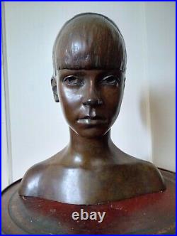 Life Size Antique Bronze Sculpture Bust Young Girl 1968 BRUCE HOHEB Signed