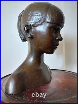 Life Size Antique Bronze Sculpture Bust Young Girl 1968 BRUCE HOHEB Signed