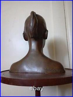 Life Size Antique Bronze Sculpture Bust Young Girl 1968 BRUCE HOHEB Signed