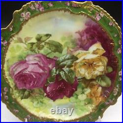 Limoges Coronet Large Roses Flowers Display Cabinet Plate Antique Signed