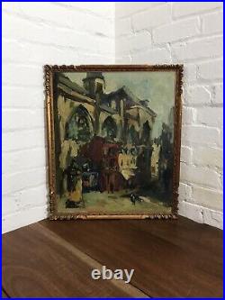 Lrg Antique French Landscape Oil On Canvas Signed Impressionist Painting Vintage