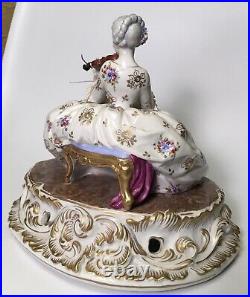 Luigi Fabris Large Porcelain Woman With Violin Dresden Lace Rare 305 Hand Signed