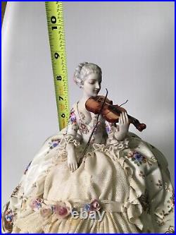 Luigi Fabris Large Porcelain Woman With Violin Dresden Lace Rare 305 Hand Signed