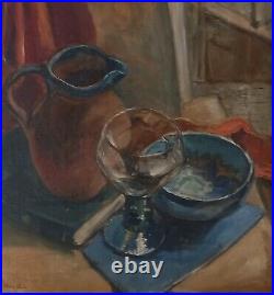 MID 20TH CENTURY VINTAGE 1950s LARGE STILL LIFE Oil Painting- Signed