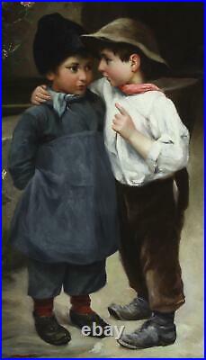 Marie (Mizzi) Wunsch Large Fine Antique Genre Oil Painting Children Signed