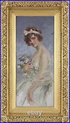 Maynard Brown Large Impressionist Fine Antique Oil Painting Portrait Lady Signed