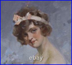 Maynard Brown Large Impressionist Fine Antique Oil Painting Portrait Lady Signed