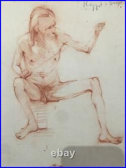 Mens Nus'Large Plank Antique Drawings Charcoal, Signed José Delacroix