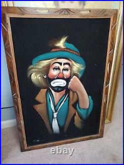 Mexican Artist ORTIZ Painting on Velvet Original Signed Sad Clown Art Very Rare