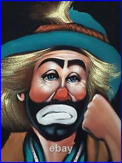 Mexican Artist ORTIZ Painting on Velvet Original Signed Sad Clown Art Very Rare
