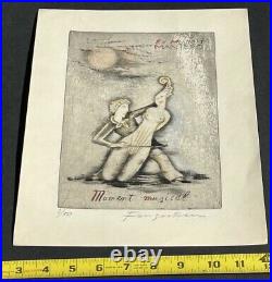 Michael Fingesten Ex Libris Book Plate Signed Numbered LARGE Colored Nude Music