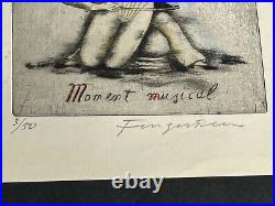 Michael Fingesten Ex Libris Book Plate Signed Numbered LARGE Colored Nude Music