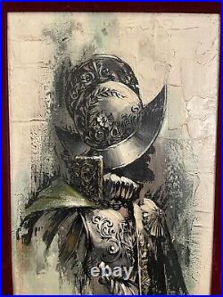 Mid Century Modern 1960s Conquistador Textured Oil Painting Canvas Signed 26x18