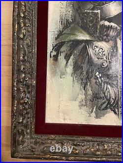 Mid Century Modern 1960s Conquistador Textured Oil Painting Canvas Signed 26x18