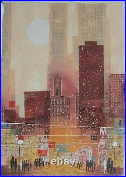Mid Century Vintage Mixed Printing Technique on Paper City Sights 1983