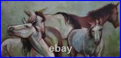 Miguel Gayo Antique Oil Canvas Painting Horses / Spanish 1984 Signed COA