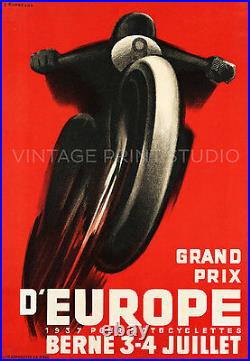Motorcycle Racing Vintage Switzerland Art Deco Giclee Canvas Print 28x40