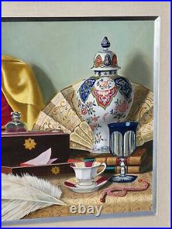 Nice Vintage 1960 Original Charles Cerny Oriental vase still life oil painting