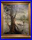 Oil Painting On Canvas Nature Boat Tree Painting Antique Gold Frame Signed