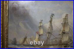 Oil on canvas shipping of Tynemouth signed J Babbidge fully cleaned