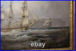 Oil on canvas shipping of Tynemouth signed J Babbidge fully cleaned