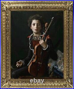 Old Master-Art Antique Oil Painting Portrait Violinist on canvas 24x30