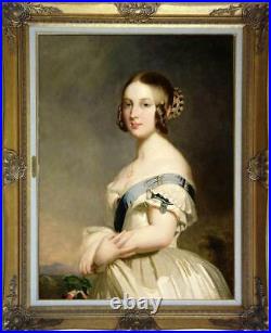 Old Master-Art Antique Oil Painting Portrait girl Noblewoman on canvas 24x36