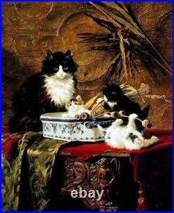 Old Master-Art Antique Oil Painting animal Cat on canvas 30x40