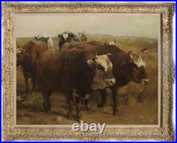 Old Master-Art Antique Oil Painting animal Cow on canvas 30x40