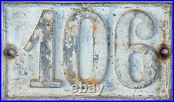 Old large C19 French house number 106 door wall plate plaque cast iron sign