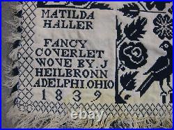 Orig 1839 Hand WOVEN COVERLET Blank REVERSIBLE Signed HEILBRONN Antique OHIO