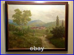 Original Antique French Oil Painting Landscape with Figure signed L. Schmitts