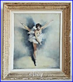 Original Antique Oil On Canvas Painting Depicting Ballerina Dancer Signed 20th