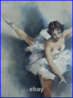 Original Antique Oil On Canvas Painting Depicting Ballerina Dancer Signed 20th