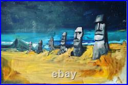 Original Oil Painting Easter Island Tribal tiki art Signed Liam Matthew large