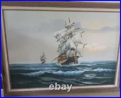 Original oil painting nautical, Barque/Brig tall ships, Signed Ansania