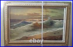 P. Riccardi Vintage Large Original Oil Painting Seascape Artist Signed